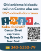 Otklonićemo blokadu računa Centra ako nas 5195 odmah doniramo 1000 din, Kako donirati? Centar Živeti uspravno Trg Slobode 3 Novi Sad 340-5350-79 Desno od podataka Centra je QR kod za donaciju od 500 din. Cifre koje čine broj hioiljadu su bele boje u spojeni pojedinačnim delovima sdlagalice teget, narandžastom, svetlo-plavom i crvenom.